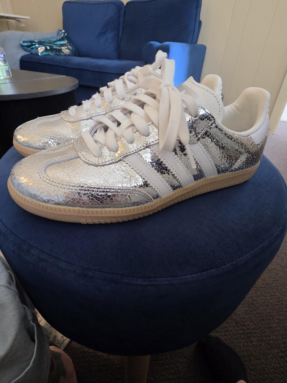 Adidas Samba Silver Crackle Leather Sneakers